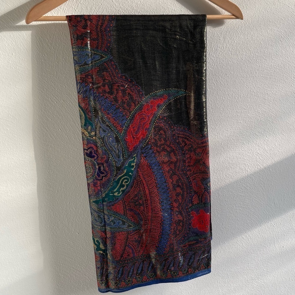 Oscar de la Renta Vintage 1970s Metallic Scarf 40” x 44”